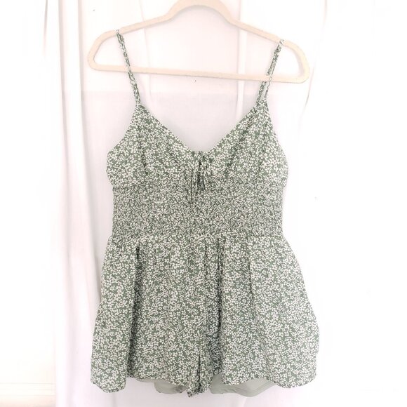 Shy & Sparrow Pants - Shy & Sparrow Green Floral Pattern Spaghetti Strap Short Romper Size XL